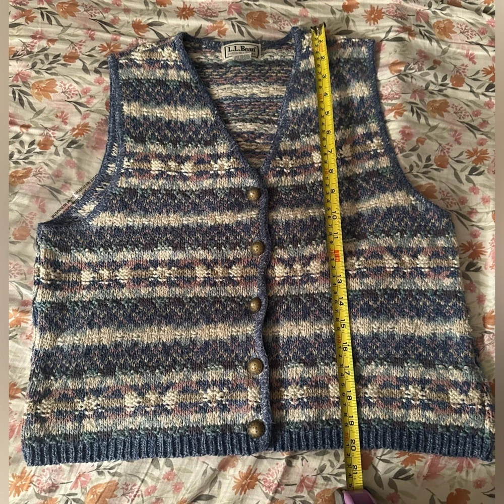 L.L. Bean Women's Multicolored Knit Vest Vintage Size Medium USA 100% Cotton 90s - Picture 5 of 5